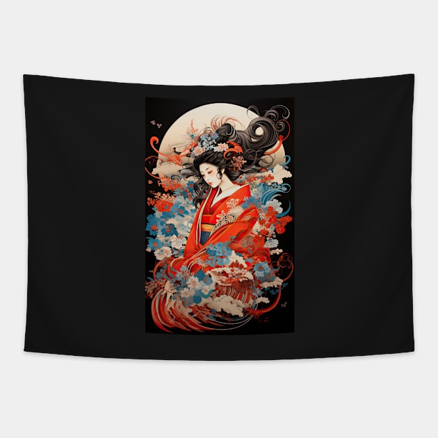 Japanese Princess Vintage Kabuki-style Art Tapestry by kansaikate