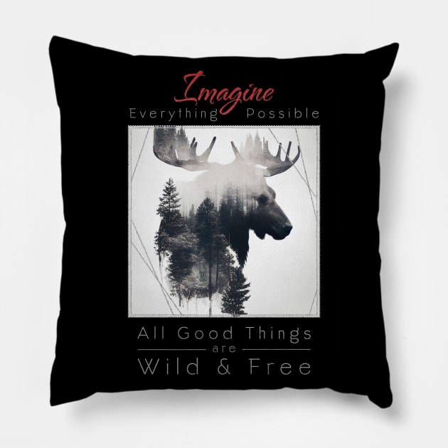 Moose Nature Outdoor Imagine Wild Free Pillow by Cubebox