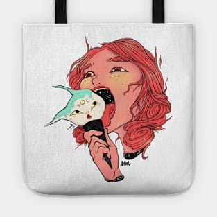 Girl Licking Cat Head Ice Cream Cone Tote