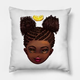 Princess in corn rows - The very best Gifts for black girls 2022 beautiful black girl with Afro hair in puffs, brown eyes and dark brown skin. Black princess Pillow