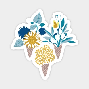 Midsummer I scream flower cones // print // blue teal and yellow flowers bouquets Magnet