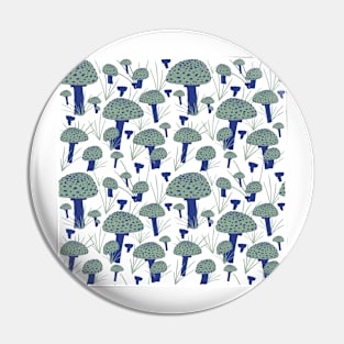 Blue Fly Agaric Mushroom and Grass Pin