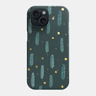 Christmas branches and dots - teal and gold Phone Case