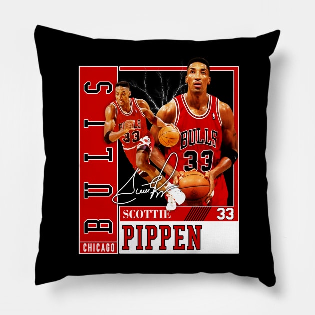 Scottie Pippen Basketball Legend Signature Vintage Retro 80s 90s Bootleg Rap Style Pillow by CarDE