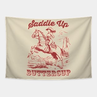 Saddle Up Buttercup Vintage Western Cowgirl Riding A Horse Tapestry