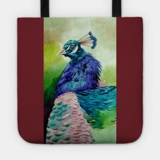 Peacock art painted hand drawn Tote