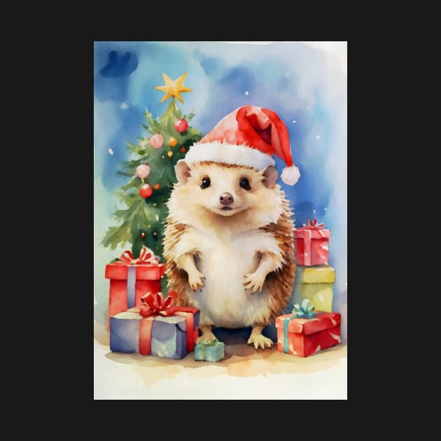 Christmas Hedgehog Watecolour by NikkiBear67