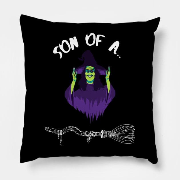 Son of A Witch Halloween Pun Pillow by NostalgiaUltra