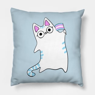 Trans Pride Flag Waving Purple Cat Queer LGBTQIA transgender Pillow