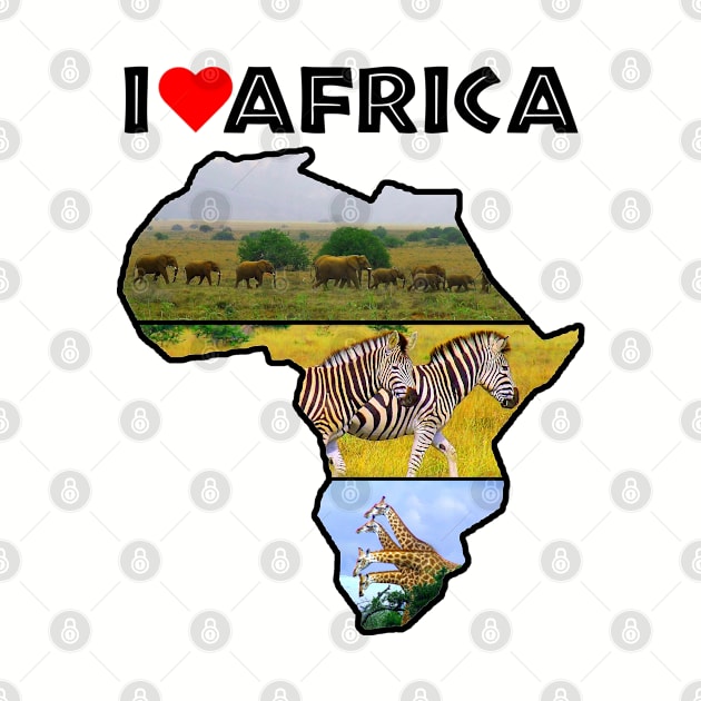 I Love Africa Wildlife Collage Map by PathblazerStudios