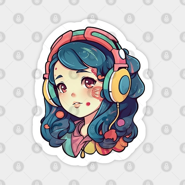 Cute headphone anime girl Magnet by AestheticsArt81