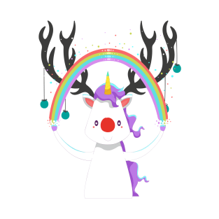 Christmas Unicorn In Reindeer Clothes T-Shirt