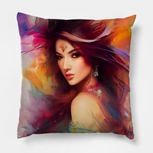 Vibrant Color Beautiful Young Woman Color Smear Abstract Smear Pillow