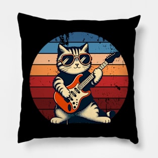 Electric Guitar Cat Rock Music Retro Funny Cat Pillow