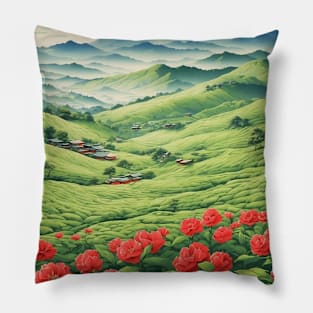 Boseong Green Tea Fields South Korea Travel Tourism Retro Vintage Pillow