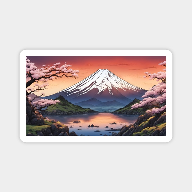 Mount Fuji in spring sunset Magnet by LM Designs by DS