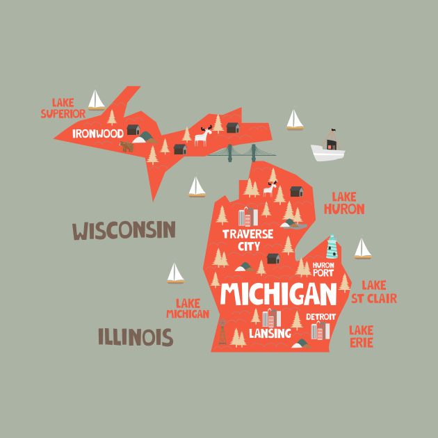 Michigan Illustrated Map by JunkyDotCom