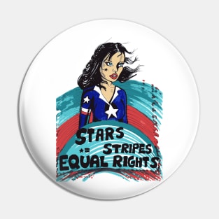 Stars Stripes And Equal Rights, patriotic superhero woman Pin