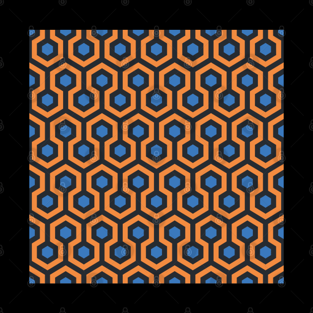 Geometric Pattern: Looped Hexagons: Orange/Blue by Red Wolf