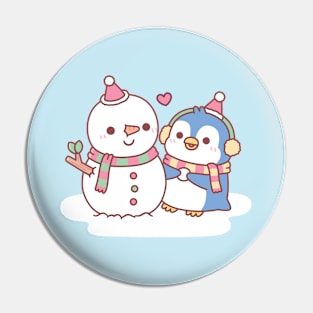 Cute Penguin Building A Snowman Pin