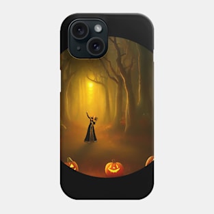 Witch girl in the enchanted forest with pumpkins Phone Case