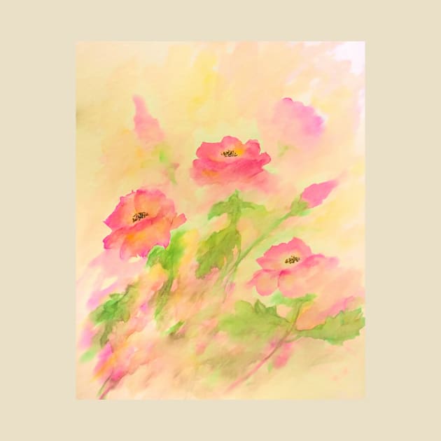 Sunny Dog Rose flowers watercolor painting by redwitchart