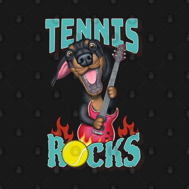 Funny and cute doxie Tennis Rocks dachshund rock and roll guitar by Danny Gordon Art