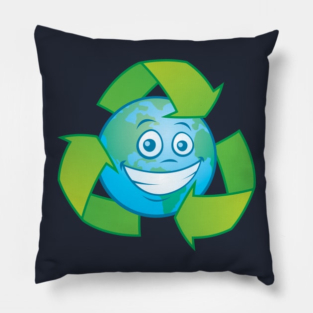 Planet Earth Recycle Cartoon Character Pillow by fizzgig