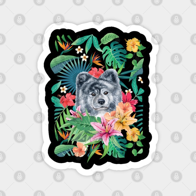 Tropical Long Haired Silver Akita Magnet by LulululuPainting