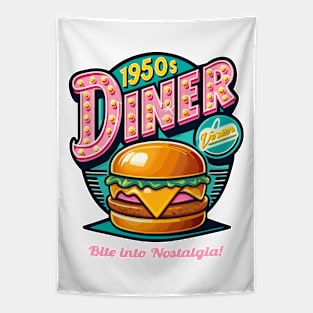 Retro 1950s Diner Cheeseburger Delight - Grilled Cheese Tapestry