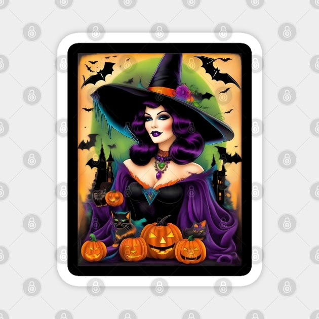 Halloween Spooky Vintage Black Magic Witch Magnet by TrendyTees