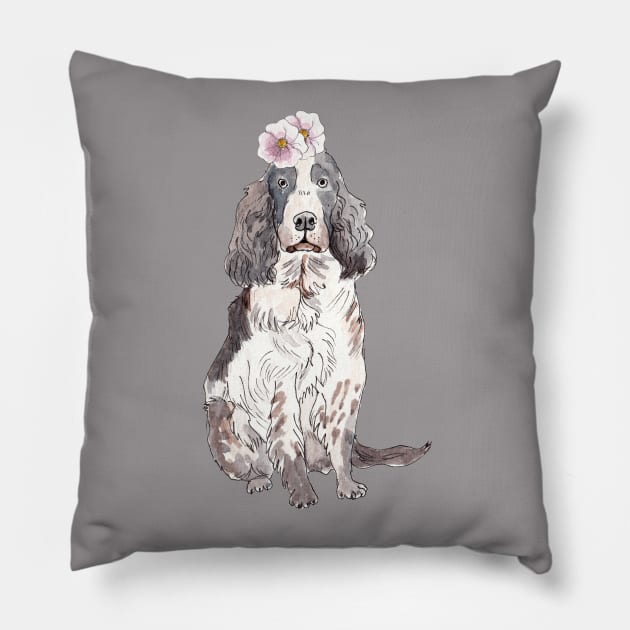 English cocker spaniel with flower Pillow by doggyshop