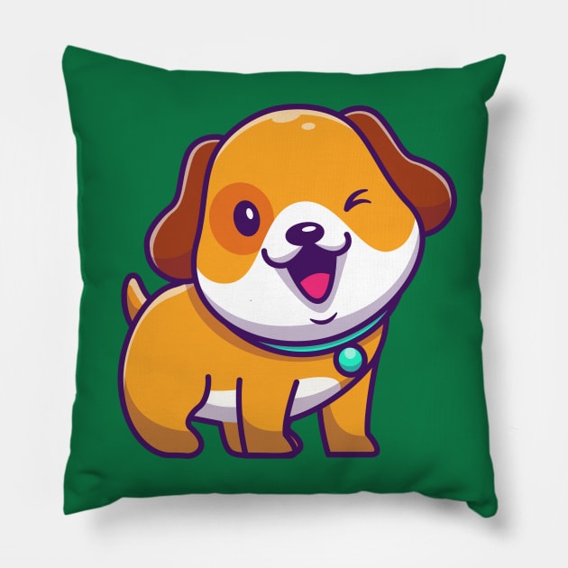 Cute Dog Wink Eye Cartoon Pillow by Catalyst Labs