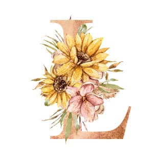 Watercolor sunflower bouquet wedding monogram letter L gift T-Shirt