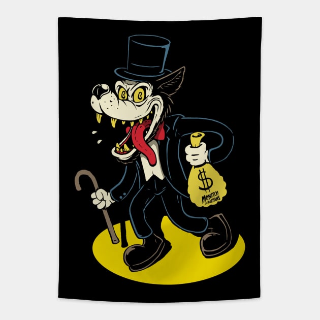 Big Bad Wolf Money Bags Tapestry by MonstersandMartians