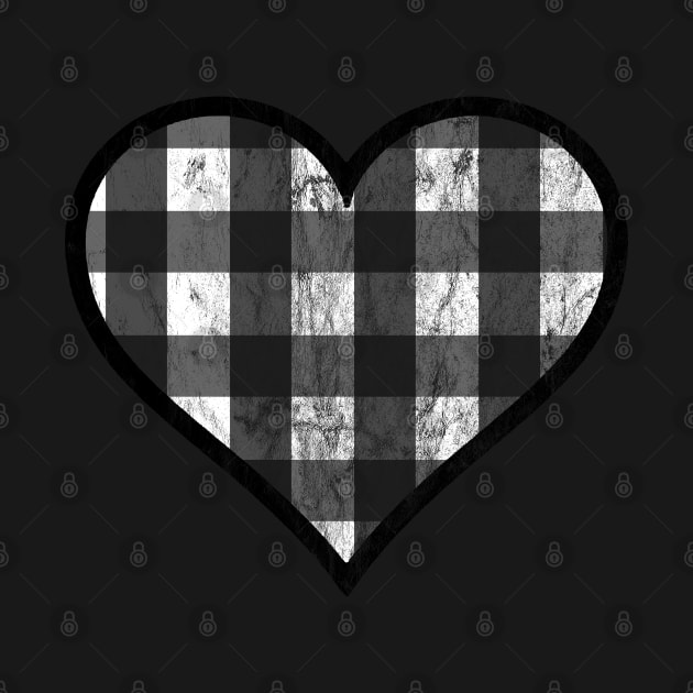 Distressed White and Black Buffalo Plaid Heart by bumblefuzzies