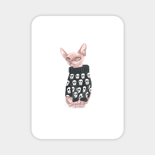 Sphynx Cat and skull jumper Magnet by HannahFarr