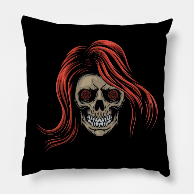 head lady skull mascot Pillow by Mako Design 