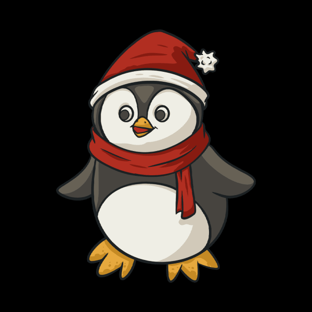 Penguin Wearing Santa Hat And Scarf Christmas Xmas by fromherotozero