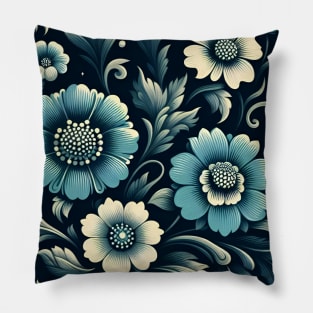 Teal Floral Illustration Pillow