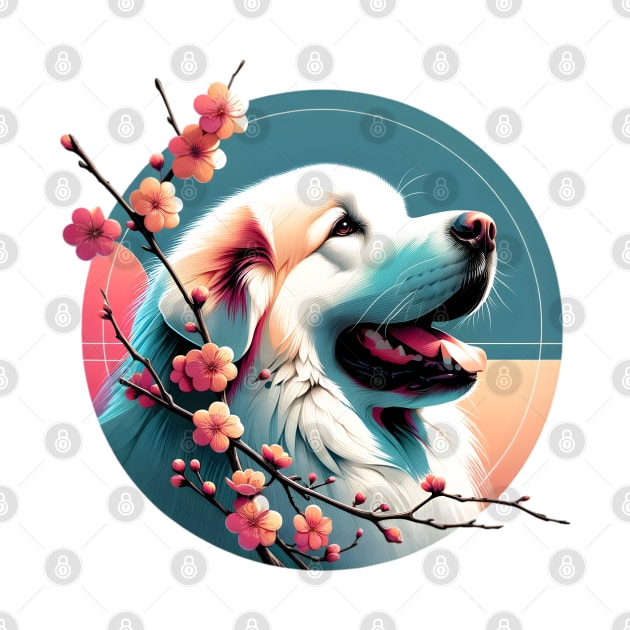 Joyful Great Pyrenees with Spring Cherry Blossoms by ArtRUs