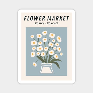 Flower market print, Munich, Posters aesthetic, Cute blue flowers, Cottagecore decor, Retro Magnet