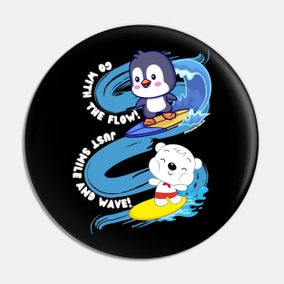 Cute Surfing Animals, Bear, Penguin Pin