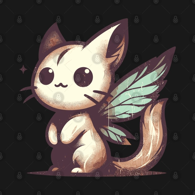 Retro Vintage Kawaii Magical Fairy Cat by TomFrontierArt