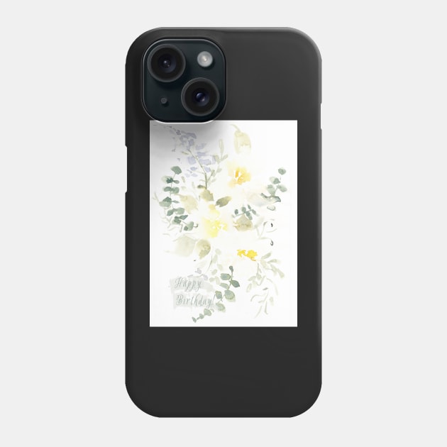 Dainty Yellow Watercolor Happy Birthday Greeting Card Phone Case by Harpleydesign