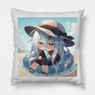 chibi girl play on sunny day anime Pillow