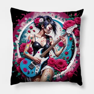 Japanese Rock Roses Guitar Girl Eye Voodoo Pillow