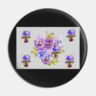 Shabby Chic Purple Pansy floral Stripe Pattern Pin