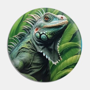 Oil paint Hyperrealism: Amazing Zoo Green Iguana Pin