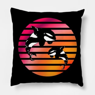 Jumping Orcas Sunset Circle Pillow